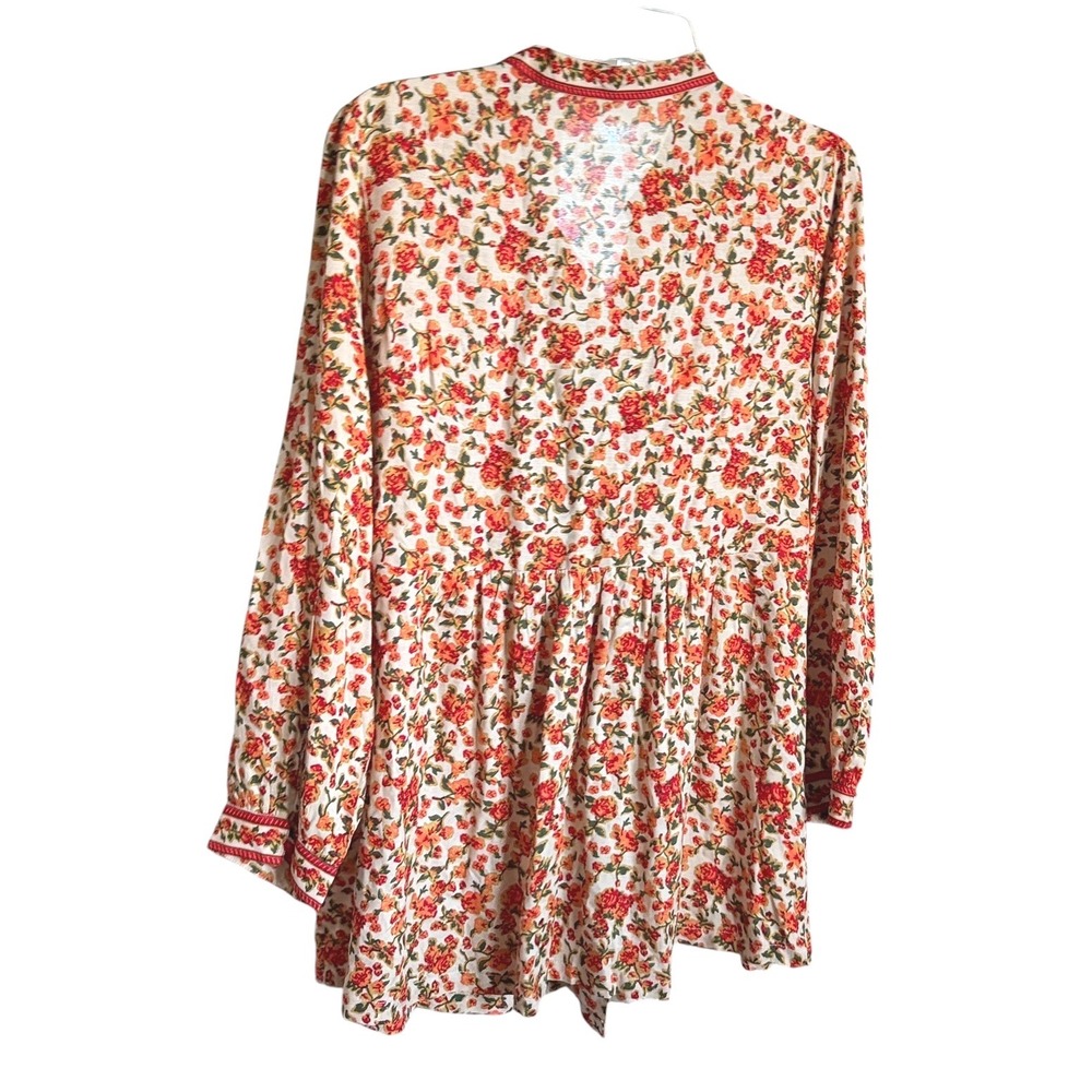 Woman Within Deep Red Orange Floral Button Front Tunic Peasant Top M 14/16 Gypsy - Picture 3 of 9
